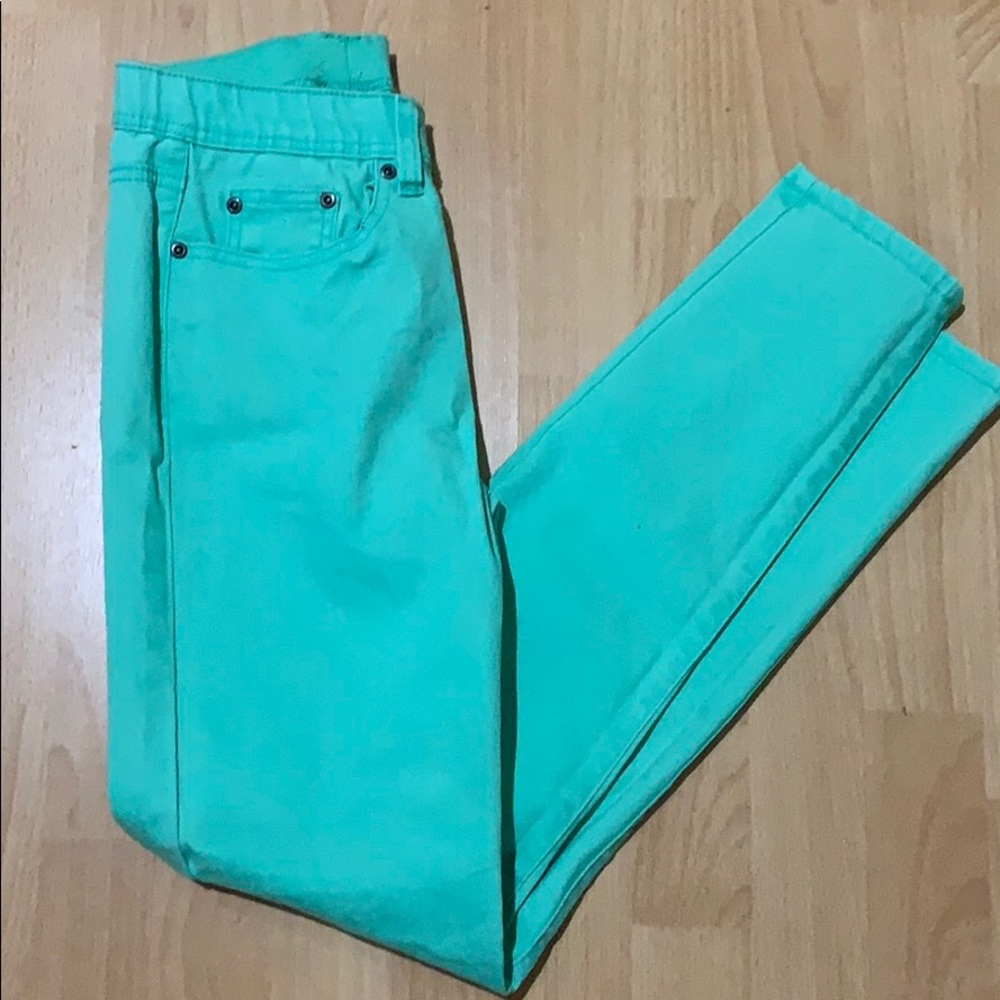 Light green jeans with elastic waist